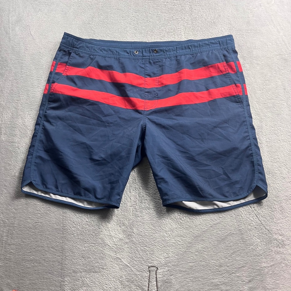 Fair Harbor Mens‎ Navy Blue Red Striped Swim Trunks Board Shorts Size Medium